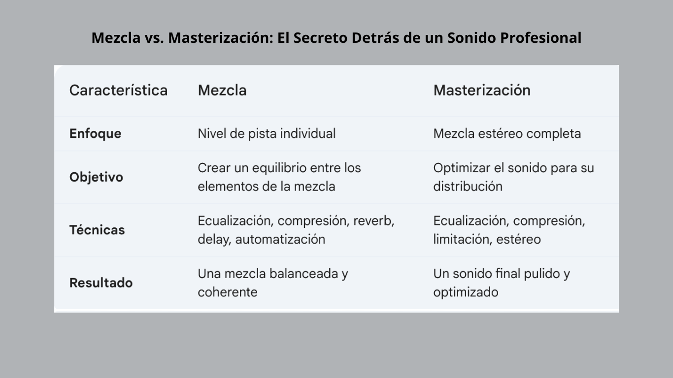 diferencia entre mastering y mezcla